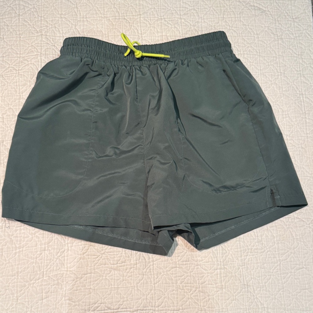 Gray Athletic Shorts with Neon Drawstring